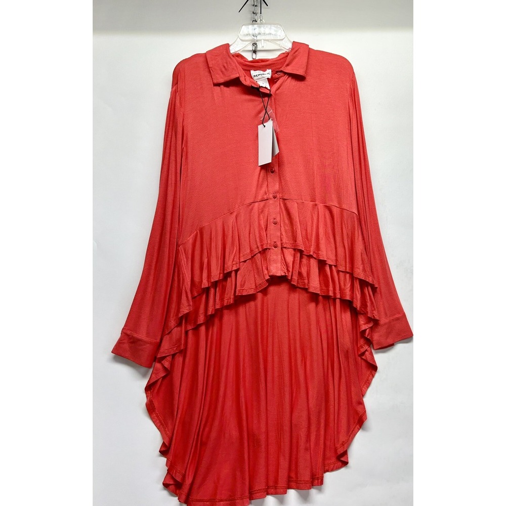 For the Republic Womens Large Coral Rayon Blend Park Place Blouse (H4)